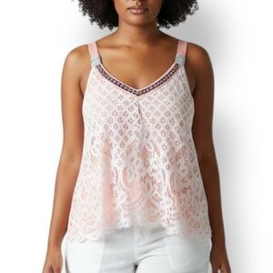 4/$20 Xhilaration Lace Overlay Boho V-Neck Tank Top    XXL